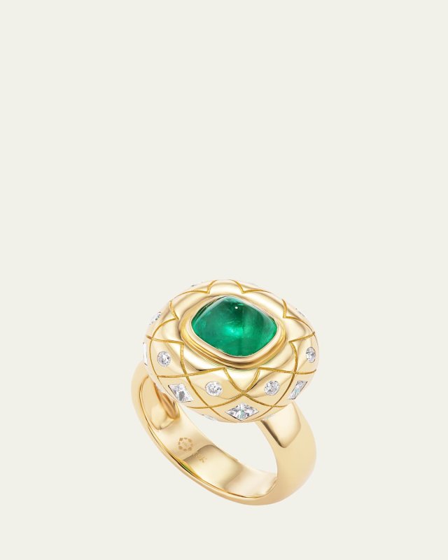 18K Yellow Gold Bliss Diamond and Emerald Pinky Ring, Size
